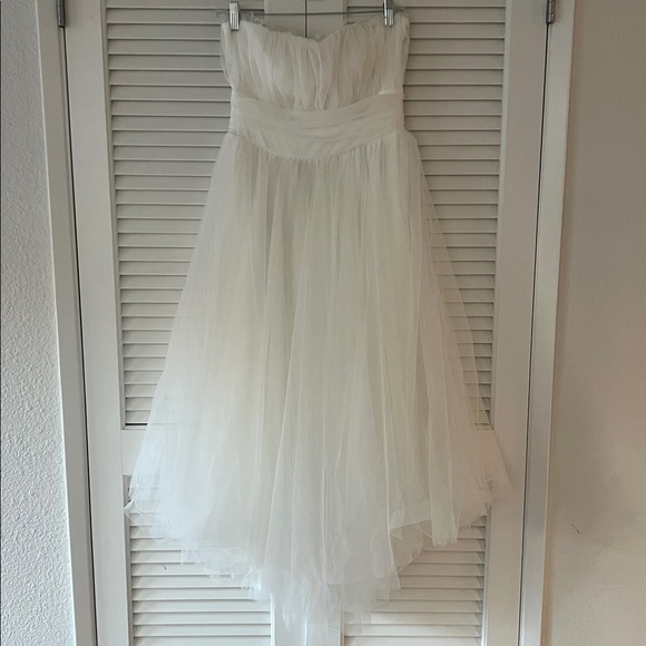 Selfie Leslie Dresses & Skirts - Selfie Leslie: White Tulle Handkerchief Strapless Empire Waist Dress